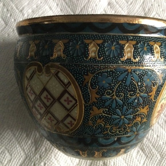 Beautiful Hand painted small planter vase bowl blue 3.75" x 4.75" - Picture 9 of 9